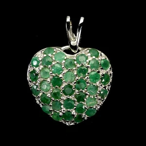 925 Sterling Silver Pendant Round Emerald Heart Natural Gemstone Jewelry - Picture 1 of 14