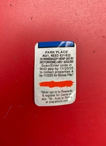 Park Place McDonald’s 2025 Monopoly Code 821 RAR Unregistriert Uneingelöst - Bild 1 von 1
