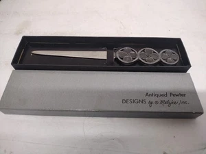 Vintage 1977 METZKE Antiqued Pewter Letter Opener Floral Flowers 7" Long In Box - Picture 1 of 2