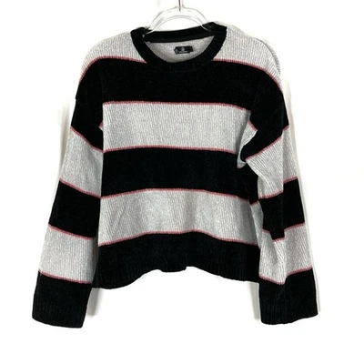 Volcom Striped Polyester Black Gray Pink Striped Pullover Sweater Womens Medium - Image 1 of 4