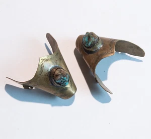 Vintage Turquoise and Brass Boot Tips Cowboy - Picture 1 of 3