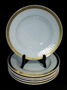 RARE 6 assiettes creuse porcelaine blanche et or LES Lucien Engel Strasbourg - Imagen 1 de 8