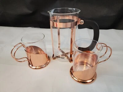 Jarra de prensa francesa Sharper Image 3 piezas 2 tazas sin prensatelas usada en excelente estado borde de acento de cobre Foto 1 de 4
