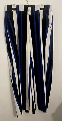 Nuevo con etiquetas Pantalón Palazzo Ashley Stewart Azul Negro Blanco Rayas 22/24 Ret-$49.50 Foto 1 de 4