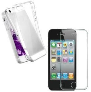 For APPLE IPHONE 4 4S TEMPERED GLASS SCREEN PROTECTOR + CLEAR SILICONE TPU CASE - Picture 1 of 12