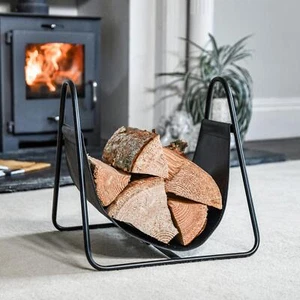 Black Steel & Black Leather Log Holder - Picture 1 of 10