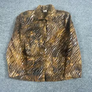 VTG Fresh Jacket Womens 16 Brown Button Up Fuzzy Fleece Collared Soft Retro - Picture 1 of 13
