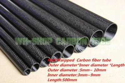 3K Carbon Fiber  Roll Tube OD 5mm 6mm 7mm 8mm 9mm 10mm  x 500mm Matt Glossy Pipe - Image 1 of 4
