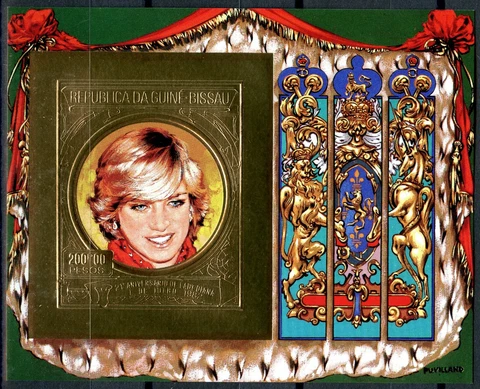 Guinea-Bissau 1982, 21-ème Anniversary Lady Diana, Gold Foil Mid Block 237 B Cover