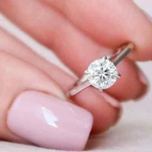 2 Ct Round Cut Lab-Created Engagement Ring 14K White Gold Plated - Picture 1 of 6