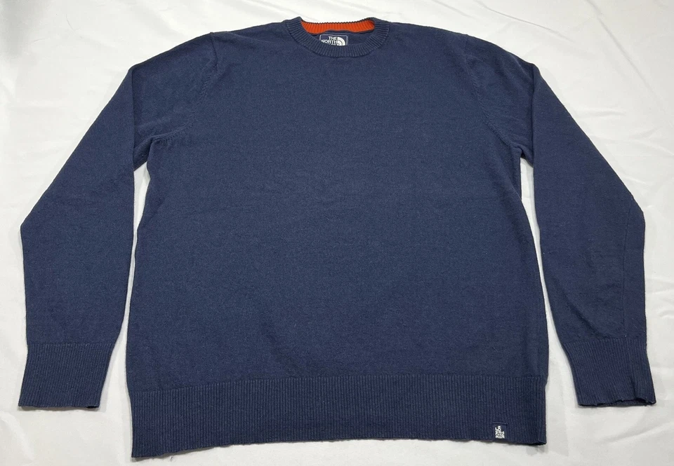 Suéter North Face Para Hombre Azul Grande Lana Algodón Mezcla Nailon Pullover Tejido Apretado Foto 1 de 4