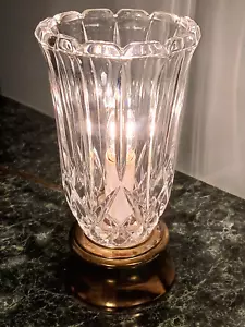 Vintage 8 1/2" Lead Crystal Glass Tabletop Torch Lamp Light ~ Brass Plated Base - Picture 1 of 15
