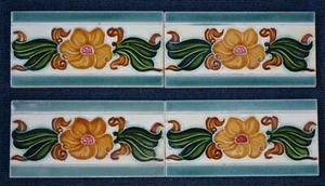  INGLATERRA - MAYÓLICA ANTIGUA ART NOUVEAU 4 BORDES AZULEJOS C1900 - Imagen 1 de 3