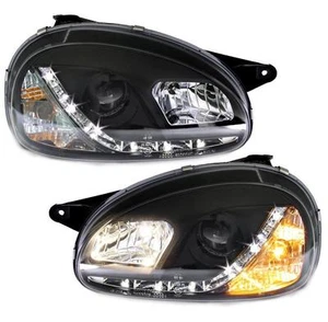 LED Tagfahrlicht-Optik SCHEINWERFER für OPEL CORSA B 93-03 SCHWARZ links rechts - Bild 1 von 4