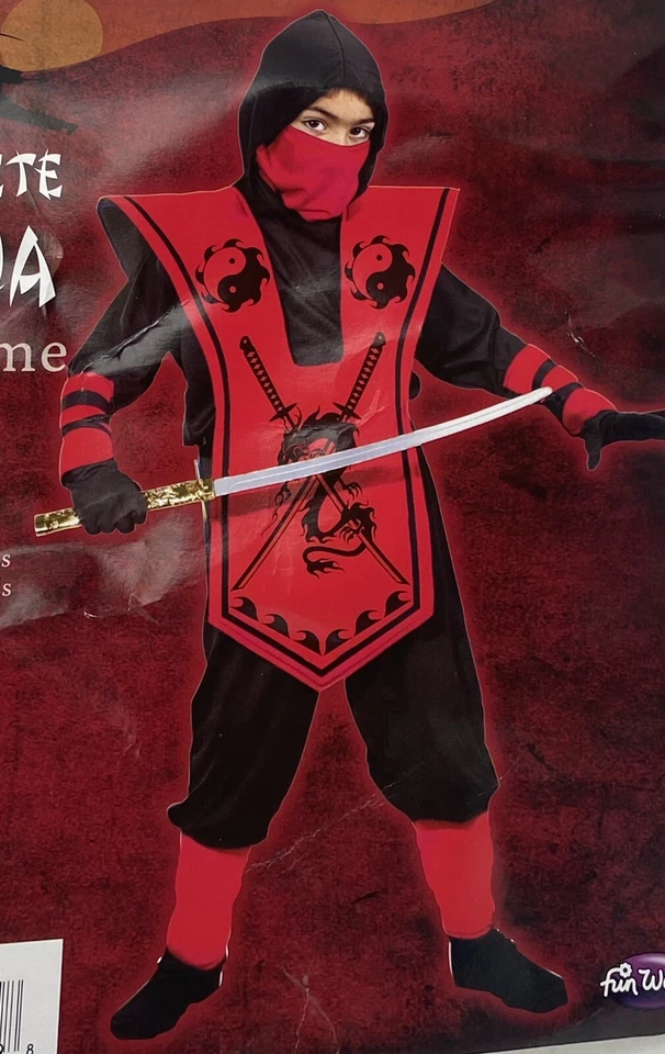 Nuevo Disfraz de Ninja Niños Niños S Pequeño 4-6 Rojo Vestir Fiesta Juego Show Conjunto Foto 1 de 1