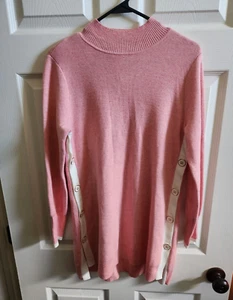 W Size 0 XS Chicos Tunic Sweater Mellow Rose Pink White Tipping Pullover New - Picture 1 of 15