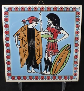 vintage ceramic 6" Tile - GREEK Motif nice colors - Picture 1 of 5