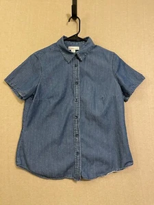 Coldwater Creek Shirt Women's Petite Small Blue Button Up Short Sleeves - Picture 1 of 11