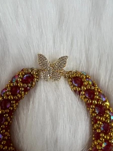Luxury Red Crystal Beaded Bracelet with Gold Butterfly Clasp - Picture 1 of 5