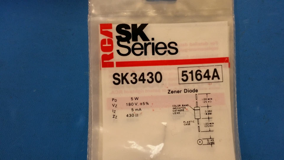 (2 件) SK3430 RCA (NTE5164A EQUAL) 二极管 Zener 单个 180V 5% 5W 2 针 — 第 1/1 张图片