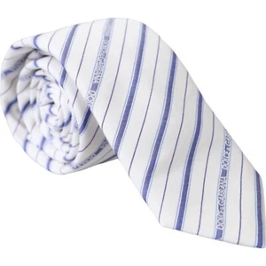 DOLCE & GABBANA Tie White Blue Stripes Silk Adjustable Necktie Accessory 230usd - Picture 1 of 6