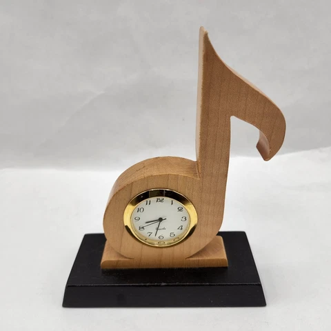 Mini Quartz Clock by Silcon Electronics Music Note Goldtone Case Needs Battery Cover