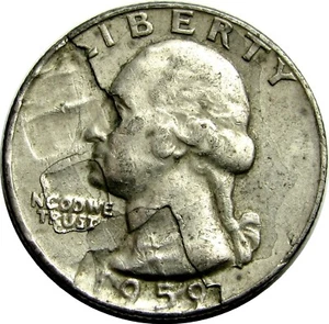 1959~D 25¢ Silver Washington Quarter~ Major Mint Error ~ Lamination obverse 50% - Picture 1 of 19