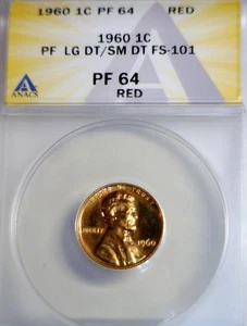 1960 ERROR ANACS PR64 DDO FS #101 LG Date over SM DLincoln Cent Coin Doubled Die - Picture 1 of 10