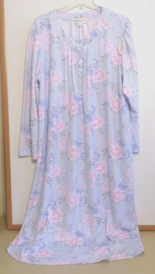 NWT MISS ELAINE LONG SLEEVE, LONG NIGHTGOWN- 2X-BLUES/PINK-CUDDLEKNIT-SOFT&WARM - Image 1 of 3