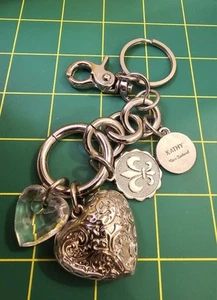 Kathy Van Zeeland Puffy Heart Key Ring Purse Charm Fob Keychain Silvertone - Picture 1 of 2