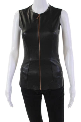Blusa para mujer Cedric Charlier sin mangas cremallera completa imitación cuero negra talla S Foto 1 de 4
