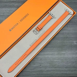 Correa de cuero Hermès Apple Watch doble gira naranja 38 mm-42 mm sin usar - Imagen 1 de 8