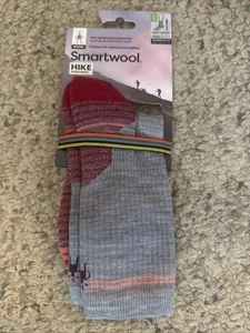 Smartwool Woman's Hiking, Crew Height, Gray & Red w/ Peach, Perfect Fit, Sz Med - Picture 1 of 5