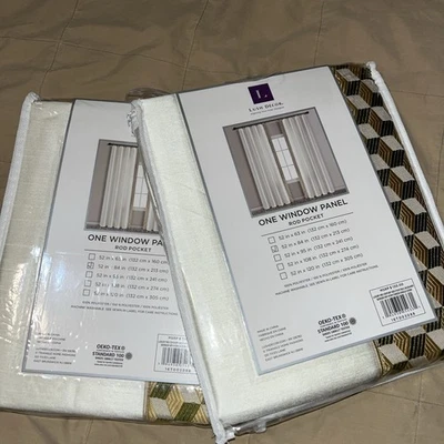 Nuevo en Paquete Juego de Dos Paneles de Ventana Exuberante Decoración Barra Bolsillo 52” X 84” Marfil Geo Acento Foto 1 de 3