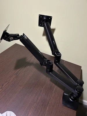 Amazon Basics Heavy Double Monitor Arm Desk Mount AS IS NO TOOLS SEE PHOTOS - Image 1 of 4