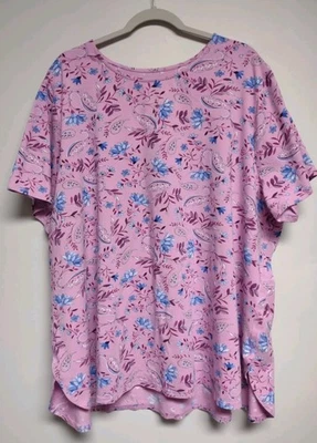 Camiseta Jill Fit Progress Cola Camisa Paisley Floral Pima Algodón Rosa Púrpura Talla 4X Foto 1 de 4