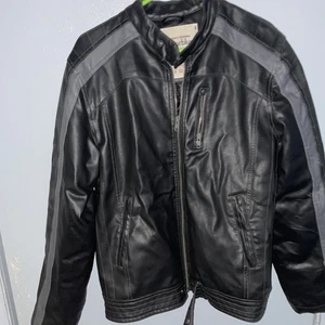 Chaqueta azul ancla para hombre pequeña negra imitación cuero motociclista cremallera completa ropa de calle - Imagen 1 de 8