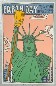 Vintage 1990 NYC Earth Day Poster New York City Freiheitsstatue Seymour Chwast - Bild 1 von 4