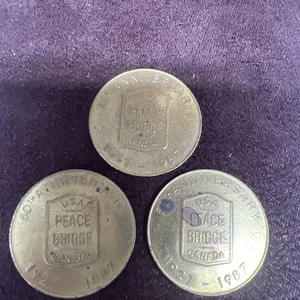 USA Canada Peace Bridge 60TH Anniversary Crossed Free Transit Token Coins (3) - Picture 1 of 10