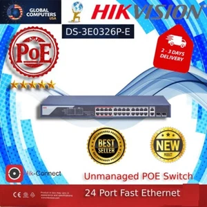 26 Ports POE Switch Hikvision DS-3E0326P-E 2x1000M Combo Port 24x10/100Mbps RJ45 - Picture 1 of 3