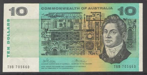 AUSTRALIAN PAPER BANKNOTE 1972 $10 PHILLIPS / WHEELER LAST PREFIX TBB VF - Picture 1 of 2