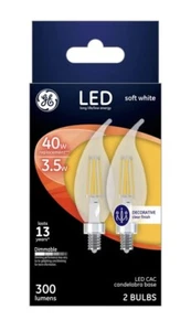 Pack Of 2 - GE LED 40 Watt CAC 2700k 300 Lumens - Soft White Clear Finish- - Picture 1 of 3