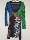 DESIGUAL Midi multicolor Art Dress Sz M Long Sleeve 100% cotton V Neck