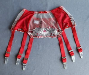 Touchable Sheer 6 Strap Red and Cream Suspender Belt Small - Picture 1 of 2