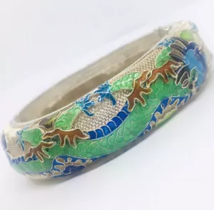 Fabulous Vintage Sterling Silver Chinese Export Enamel DRAGON Bangle Bracelet - Picture 1 of 12
