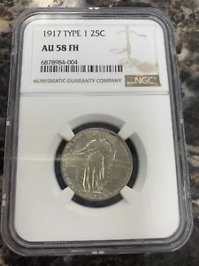 1917 Standing Liberty Type 1 Silver Quarter ~ NGC AU58 FH ~ 25C - Picture 1 of 6