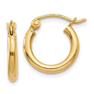 14k Yellow Gold Lightweight Hoop Earrings (2mm), All Sizes - Picture 1 of 24