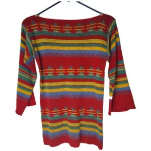 Andy's Juniors sweater 3/4 wide sleeve 55% ramie marbled southwestern size Med - Picture 1 of 16