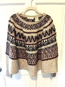 Sleeping On Snow Anthropologie Midland Poncho Womens Sweater Fair Isle Small Xs - Picture 1 of 5