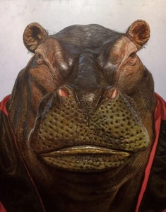 Heavy Weight by Lucia Heffernan Comical Hippopotamus Boxer Art Print 11x14 In - Picture 1 of 1